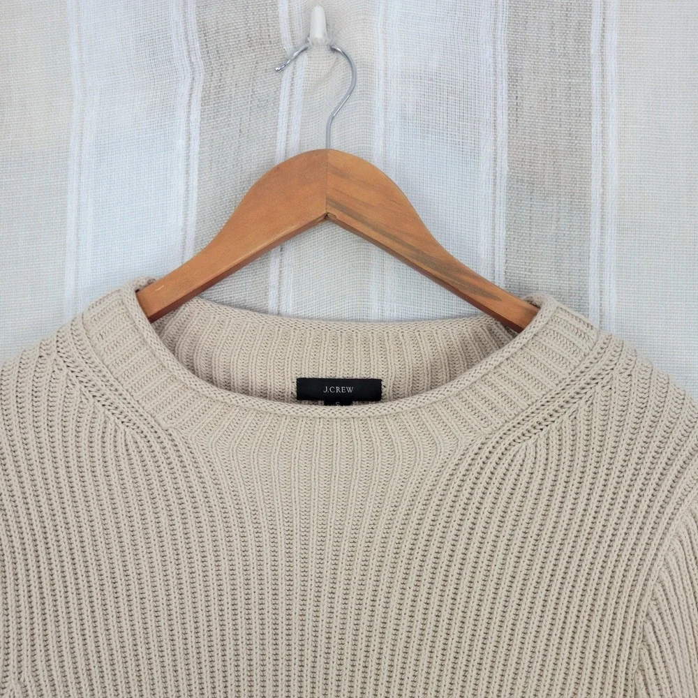 J. Crew‎ Cotton Knit Crewneck Sweater Pullover Cream Beige Size Small